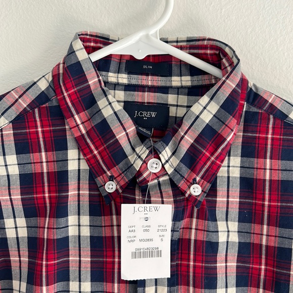 NWT J.Crew cotton red, white, blue paid button down shirt - Picture 2 of 4